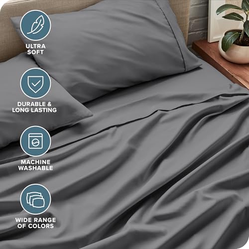 Bare Home Queen Sheet Set - 1800 Ultra-Soft Microfiber Queen Bed Sheets - Double Brushed - Deep Pockets - Easy Fit - 4 Piece Set - Bedding Sheets & Pillowcases (Queen, Grey) Bare Home