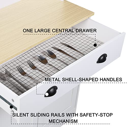 MUPATER 72'' Kitchen Pantry Cabinet Storage Hutch with Microwave Stand, Freestanding Pantry Buffet Cabinet with Adjustable Shelves, Cupboard and Drawer for Home, White MUPATER