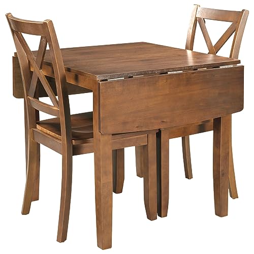 LUMISOL 3-Piece Wood Drop Leaf Dining Table Set with 2 X-Back Chairs, Space-Saving Breakfast Nook Dining Set for 2 People, Extendable Kitchen Table Set, Brown LUMISOL