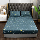 jejeloiu 4 Piece Star and Moon Bed Sheet Set King Size Universe Galaxy Fitted Sheet for Kids Boys Girls Outer Space Bedding Includes 1 Flat Sheet & 1 Sheet with 2 Pillowcases jejeloiu