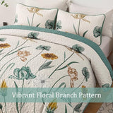 WONGS BEDDING Floral Quilt Set Queen,Green Yellow Floral Botanical Bedspread Bedding Set with 2 Pillowcase,Lightweight Summer Farmhouse Coverlet Set for All Season (96"x90") WONGS BEDDING