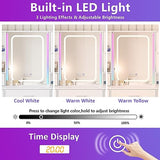 White Vanity Desk with Mirror and Lights,Makeup Vanity with RGB Lights and Power Strip,Makeup Desk Vanity Table with 5 Drawers Lots Storage & Time Display,3 Lighting Modes LED Lighted Mirror,41.3in(L) Fameill