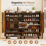 Aivermeil Farmhouse Shoe Cabinet with Doors, 6-Tier Wooden Shoe Organizer with Adjustable Shelves, Entryway Storage Cabinet, Rustic Shoe Storage for Entryway or Living Room (Rustic Brwon) Aivermeil