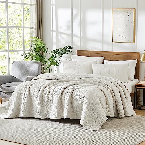 palassio Beige Cotton Quilt Queen Size Bedding Sets with Pillow Shams, White Lightweight Soft Bedspread Coverlet, Tan Cream Quilted Comforter Bed Cover for All Season, 3 Pieces, 90x96 inches palassio
