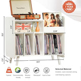 UODERS Record Player Stand, Large Record Player Table Cabinet with Open Vinyl Storage and Display Shelf Holds up to 350 Albums, Mid Century Wood Turntable for Living Room, Bedroom (White) UODERS