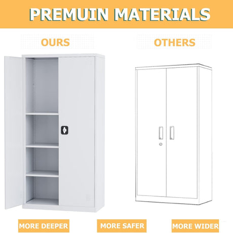 Metal Garage Storage Cabinet, 72" Tall Steel File Cabinet with 2 Lockable Doors and Adjustable Shelves, Utility Heavy Duty Tool Cabinet for Warehouse, Garages, Offices, Kitchens, Gyms, Milky White EazeHome