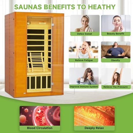 Real Relax Far Infrared Sauna for Home, 2 Person Indoor Home Sauna with Red Light Therapy, Canadian Hemlock Wooden Dry Heat Saunas Room with Bluetooth Speakers, 9-Color Chromotherapy Lights Real Relax