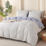 BUPIRD Comforter Set King Striped Blue 100% Soft Washed Microfiber Jacquard 3 Pieces King Striped Bedding Sets Blue White Comforter for All Seasons and 2 Pillowcases Comfort Breathable BUPIRD