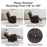 Oversized Power Recliner Chairs Zero Gravity for Big Man Faux Fur Electric Extra Large Recliners with USB Port for Living Room Soft Overstuffed Reclining Theater Seating 26" Seat Width Brown