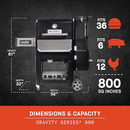 Masterbuilt® Gravity Series® 800 Digital Charcoal Grill, Griddle and Smoker with Digital Control, App Connectivity and 800 Cooking Square Inches in Black, Model MB20040221 Masterbuilt