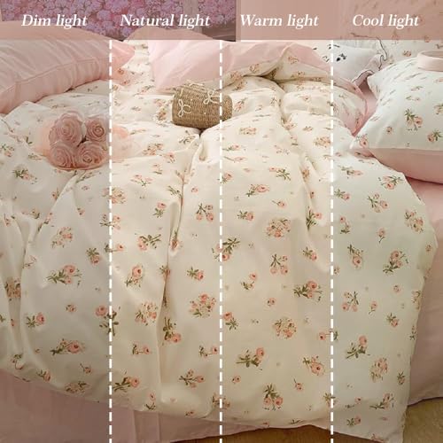 Erwinmu Floral Duvet Cover Set Twin Size,Pink Floral Flowers Bedding Duvet Cover with Zipper Closure,Reversible Comforter Duvet Cover and 1 Pillowcase Erwinmu