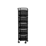 JAQ Rotating Fruit Basket, 5-Tier Metal Sturdy Kitchen Storage Rack Shelf Carts No Assembly on Rolling Wheels for Fruit Vegetable Grocery Corns Potato Onion (5-Tier, Black) JAQ
