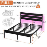 Chuangshuo Guard Full Size Bed Frame with Headboard,Heavy Duty LED Bed Frame with USB Charging Station,Mattress Foundation-Under Bed Storage, No Box Spring Needed, Noise Free，Black Chuangshuo Guard