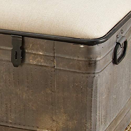 Deco 79 Metal Room Storage Bench Galvanized Entryway Bench with Cream Burlap Top, Bench 50" x 16" x 18", Gray Deco 79