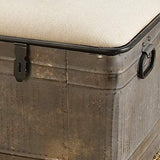 Deco 79 Metal Room Storage Bench Galvanized Entryway Bench with Cream Burlap Top, Bench 50" x 16" x 18", Gray Deco 79