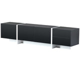 Merax Contemporary Rectangle Design TV Stand for Television Up to 80", Unique Style Console Table, Modern Storage Cabinet with High Gloss UV Surface for Living Room, Black Merax