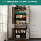 YITAHOME 72.6" H Farmhouse Kitchen Pantry Cabinet, Freestanding Tall Storage Cabinet with 4 Doors, Drawer and Adjustable Shelves, Tall Cupboard for Dining Room, Living Room, Dark Rustic Oak YITAHOME