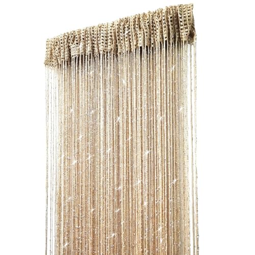 ave split Decorative Door String Curtain Wall Panel Fringe Window Room Divider Blind Divider Tassel Screen Home 100x200centimeter (Champagne18) ave split