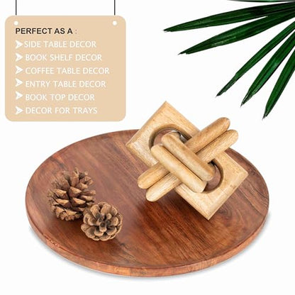 Wood Knot Decor Entry Table Boho Shelf Decor 6 Link Interlock Coffee Table Decor for Living Room and Modern Farmhouse Hand Crafted Natural Mango Wood Console Table Decor (Natural)