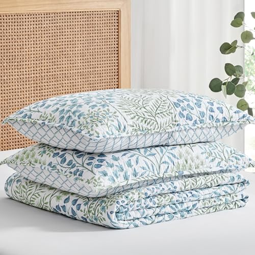 Levtex Home English Forest Green Reversible King/Cal King Quilt Set (106x92in) and 2 Pillow Shams (36x20in) - Bedding - Blue, Green - Cotton King Size Quilt Bedding Set - Lightweight Soft Pre-Washed Levtex Home
