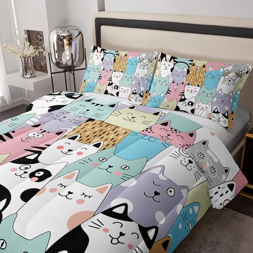 Tuzaovy Twin Cat Comforter Set for Girls - Kawaii Cute Bedding Set with Cat Room Decor Tuzaovy