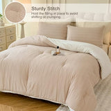 tohrisa Boho Comforter Set Twin Size Striped Pleats Bohemian Seersucker Bedding Set All Season Soft Cozy 2 Pieces Quilt with 1 Pillowcase(68"X90" Beige) tohrisa