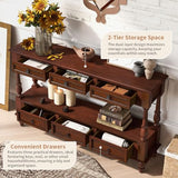 LKTART 54'' Solid Wood Console Table, Farmhouse Entryway Table with 6 Drawers and Shelf, Narrow Long Sofa Table with Storage for Living Room Hallway, Couch, Foyer (Cherry) LKTART