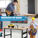 48" Workbench Desk with Power Outlets, Adjustable Height Rubber Wood Top Heavy-Duty Work Table, 2000 LBS Load Capacity Work Station for Garage, Workshop, Office, Home QYDS US