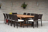 Amazonia Jefferson 13-Piece Patio Extendable Dining Table Set | Light Wicker Chairs | Ideal for Outdoors and Indoors, Brown-Teak Finish Amazonia