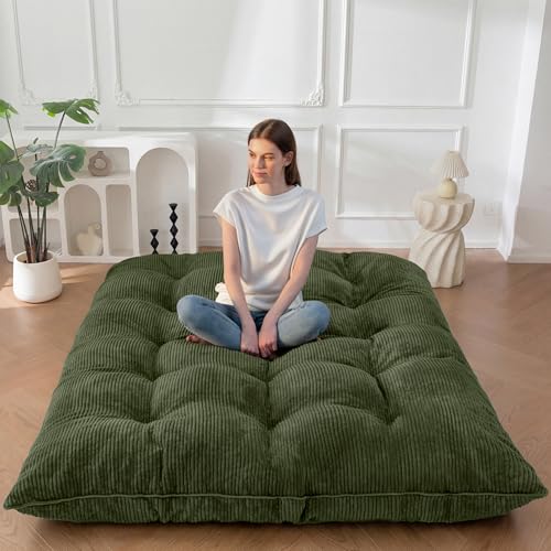 MAXYOYO 6" Japanese Floor Mattress, Foldable Futon Mattress Queen Size, Tufted Roll Up Floor Bed, Thick Tatami Mat Sleeping Pad Portable Lounger for Camping Guest Room Dormitory Bedroom RV, Dark Green MAXYOYO