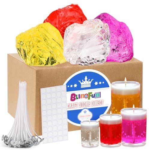Blingfun Gel Wax for Candle Making with 4 pcs Jelly Wax,50pcs Candle Wicks & 50pcs Stickers Candle Wax for Candle Making,Handcraft Scented Candles Supplies Blingfun
