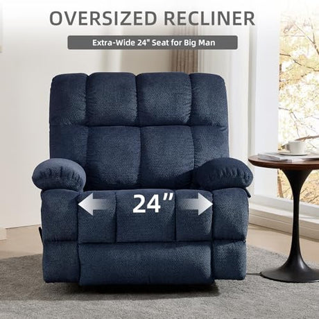 ParlorDream Oversized Rocker Recliner Chair, Overstuffed Extra Wide Manual Rocking Recliner, Adults Chair for Big Man, Nursery Reclining Sofa Chairs for Living Room, Blue ParlorDream