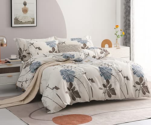 SLEEPBELLA Duvet Cover Queen Size, 600 Thread Count Cotton Botanical Flowers Pattern Printed Reversible Comforter Cover SLEEPBELLA