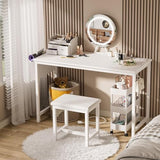 KAI-ROAD White Vanity Table with Lighted Mirror - 47“ White Vanity Desk with Mirror and Lights & Chair, Makeup Vanitys Set with Power Outlet, Dressing Table Vanities for Girls Bedroom KAI-ROAD