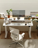 FEZIBO 55 x 24 Inch Height Adjustable Electric Standing Desk with Double Drawer, Stand up Home Office Computer Desk with 4 Height-Adjustable Feets & 2 Hooks, White FEZIBO