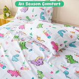 Swiftify Queen Sheet Set for Kids Boys & Girls, 4-Piece Bed Sheet Set for Teens Boys Girls, Cartoon Printed Bedding Set, Microfiber Deep Pocket, Wrinkle & Fade Resistant, Cute Dinosaur Swiftify