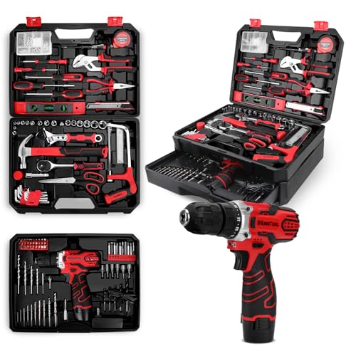 KingTool 276-Piece Tool Set Kit - Tool kit with 12V Cordless Power Drill Driver Toolbox Storage Case with Drawer, Drill Set Perfect for Homeowner, Diyer, Handyman - WoodArtSupply