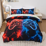 Meeting Story Full Size Bed in A Bag 5 Pieces Gaming Bedding Set for Boys RedBlue Gamer Comforter with Sheet Set for Kids Teen Cool Video Game Black Quilt Bedding Set(RedBlue) Meeting Story