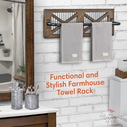 Autumn Alley Farmhouse Rustic Towel Rack Holder - Wood Towel Rack - 24" - Farmhouse Towel Holder for Rustic Bathroom and Farmhouse Kitchen Style Décor - Wall Mounted, Rustic Towel Bar