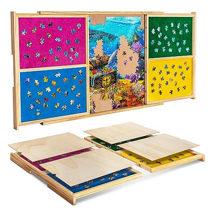 Becko US Portable Puzzle Board with 4 Sorting Drawers & Cover Boards, Wooden Jigsaw Puzzle Table with Smooth Flannel Top & Groove Handles, Easy to Move, for 1000 Piece Jigsaw Puzzles - WoodArtSupply