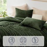 EXQ Home Fluffy Comforter Set Twin Size - Super Soft Faux Fur Stripe Jacquard Comforter 3 Pieces, Olive Green Fleece Bedding Set,Winter Warm Bed Set,1 Comforter with 1 Pillowcase EXQ Home