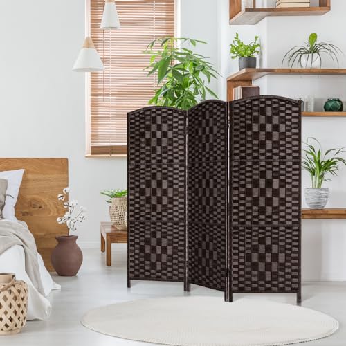 HALLYBEE Small Room Divider, Privacy Screen, Short Room Dividers and Folding Privacy Screens, Foldable Temperary Wall Partitions, 3 Panel Dark Mocha Space Separation Separator HALLYBEE