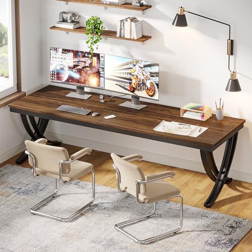 LITTLE TREE 2 Person Computer Desk,78.7-Inch Extra Long Desk,Large Double Writing Desk for Home Office Stidy, Black Rustic Brown - WoodArtSupply