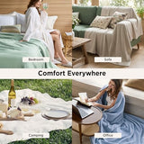 Bedsure GentleSoft 100% Cotton Blanket Queen Size for Bed - Breathable and Lightweight, Soft Cozy Textured Herringbone Woven Blanket for Summer Spring, Linen Beige, 90x90 inches Bedsure