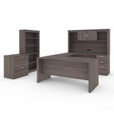 Pemberly Row Modern U-Shaped Engineered Wood Desk with Hutch File and Bookcase, Fully Reversible Unit, Assembly Required, for Home Office, in Bark Gray Finish Pemberly Row