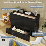 Jotirxe Full Murphy Bed Cabinet: Black Cabinet Bed with Charging Station, Cube Murphy Beds with Drawers, Modern Hidden Beds for Small Spaces, Guest Room and Office Jotirxe