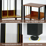 DGSANDGO Mid-Century Now Playing Vinyl Record Stand, Record Player Stand, End Table with Charging Station, 3 Tier Rustic Brown w/Guard Rails, Holds 100 Vinyl Albums, for Living Room Bedroom Office DGSANDGO