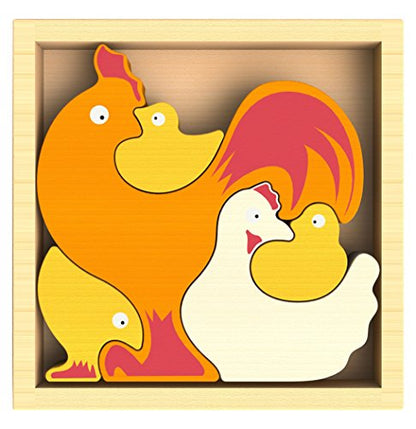 BeginAgain Chicken Family Puzzle - Creativity and Storytelling Skills - 5 Piece Set, Kids 2 and Up, 6" x 6" x 1" - WoodArtSupply