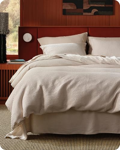 Bedsure Cotton Duvet Cover King - 100% Cotton Waffle Weave Linen Color Duvet Cover, GentleSoft™ and Breathable King Bedding Set for All Season, 3 Pieces, 104"x90" Bedsure