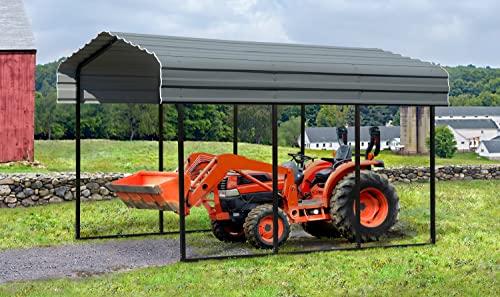 Arrow Carports Galvanized Steel Carport, Compact Car Metal Carport Kit, 10' x 15' x 9', Charcoal Arrow Shed